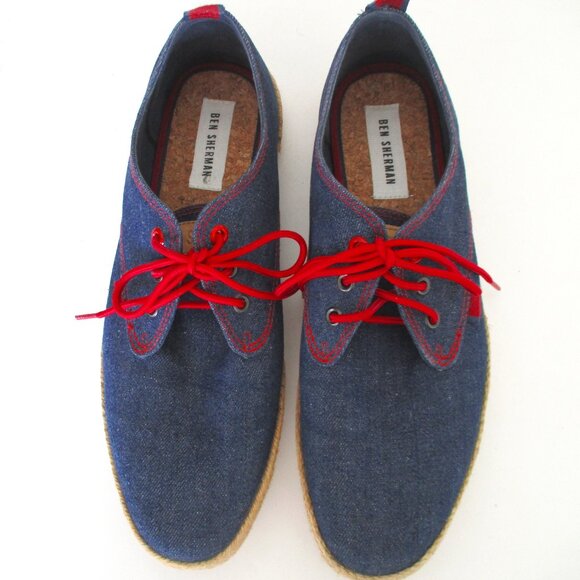 Ben Sherman Mens Denim Blue Canvas & Jute Lace-up Sneaker - Size 10M - Picture 4 of 8